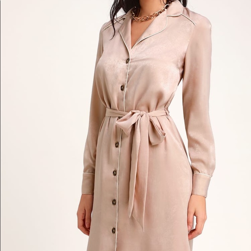 Lulus Elise Blush Satin Long Sleeve Midi Dress - Picture 5 of 5